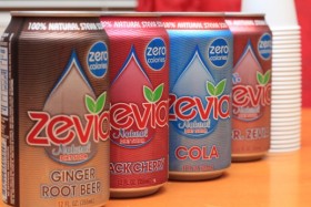 Zevia Natural Sodas: Ginger Root Beer, Black Cherry, Cola, and Dr. Zevia.