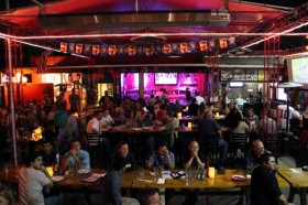 The beer garden inside Rock & Brews El Segundo.