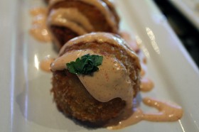 Loaded Baked Potato Hush Puppies Happy Hour at Lazy Dog Cafe, Torrance