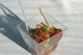 Ahi poke with won ton strips & cucumber