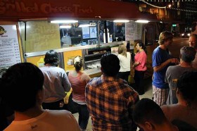 Waiting in line at the Grilled Cheese Truck during San Pedro's First Thursday Artwalk